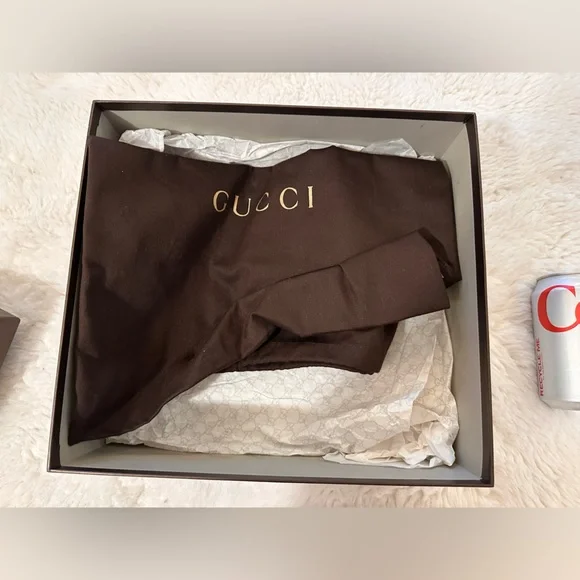 Authentic Gucci GG Logo Embossed Dark Brown Medium Gift Box, Tissue Paper & Bag